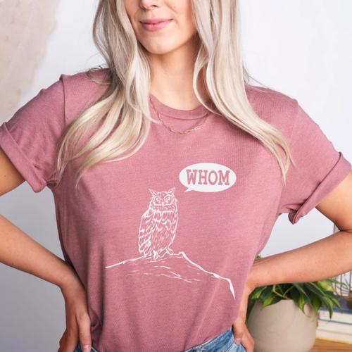 Whom Owl Grammar English Teacher Women's Heather T-Shirt - teacherstshirts.com DE