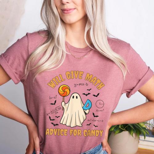 Will Give Math Advice For Candy Math Ghost Teacher Halloween Women's Heather T-Shirt - teacherstshirts.com
