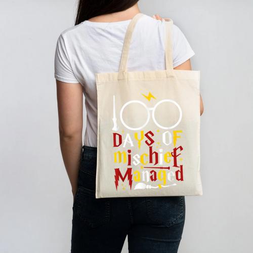 100 Days Of Mischief Managed Teacher Kid 100th Day Of School Canvas Tote Bag - teacherstshirts.com AU