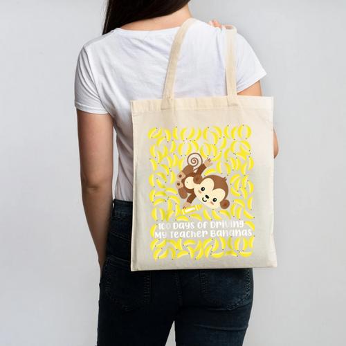100th Day Of School Teacher Monkey Pun Banana For Men Women Girls Kids Canvas Tote Bag - teacherstshirts.com DE