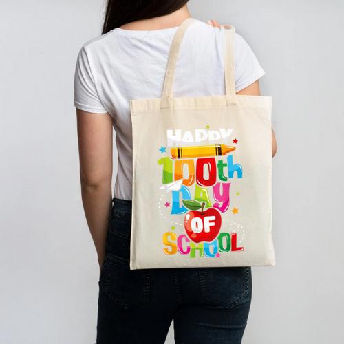 100th Day Of School Teachers Kids Child Happy 100 Days Canvas Tote Bag - teacherstshirts.com DE