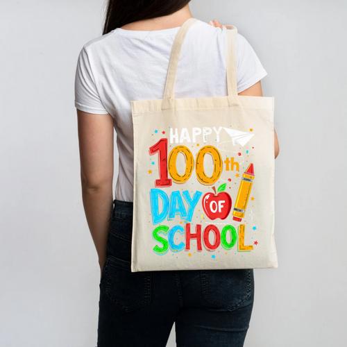 100th Day Of School Teachers Kids Happy 100 Days Canvas Tote Bag - teacherstshirts.com DE