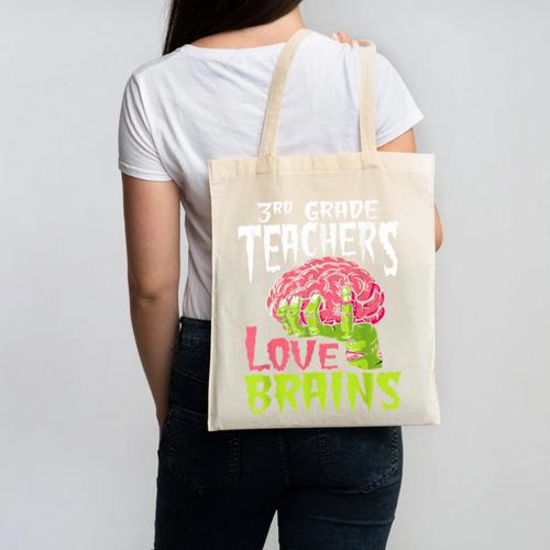 3rd Grade Teachers Love Brains Zombie Teacher Halloween Canvas Tote Bag - teacherstshirts.com UK