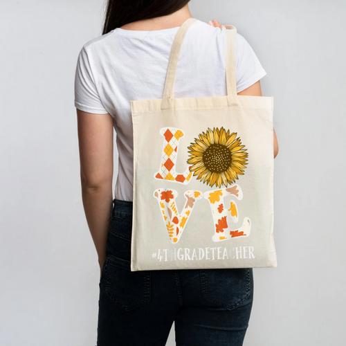 4th Grade Teacher Love Autumn Fall Sunflower Appreciation Canvas Tote Bag - teacherstshirts.com