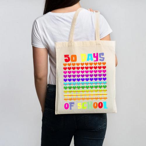 50 Days Of School Hearts Teacher Happy 50th Day Of School Canvas Tote Bag - teacherstshirts.com UK