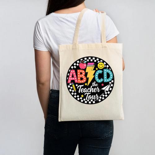 ABCD The Teacher Tour Back To School First Day Of School Canvas Tote Bag - teacherstshirts.com