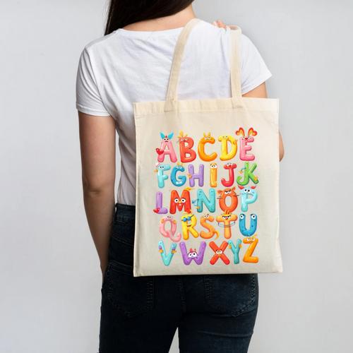 Alphabet A-Z ABC Kids Back To School Pre K Teachers Canvas Tote Bag - teacherstshirts.com DE