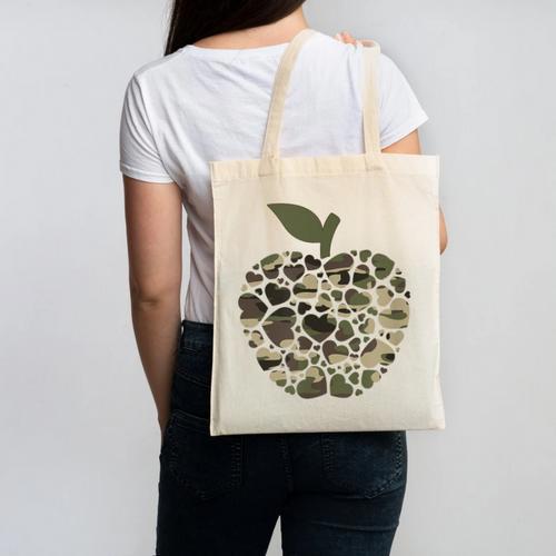 Apple Hearts Teacher Camouflage Clothing School Camo Apple For Men Women Girls Kids Canvas Tote Bag - teacherstshirts.com UK