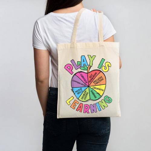 Apple Retro Play Is Learning Kindergarten Teacher Daycare Canvas Tote Bag - teacherstshirts.com DE