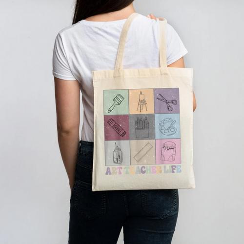Art Teacher Life Retro Groovy Teaching Future Artists Canvas Tote Bag - teacherstshirts.com CA