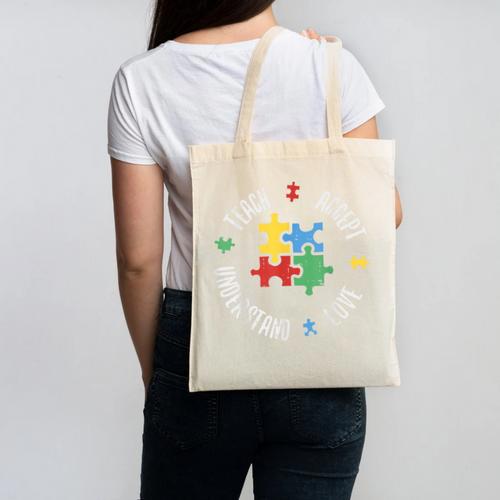 Autism Awareness Teacher Shirt Teach Accept Understand Love Canvas Tote Bag - teacherstshirts.com