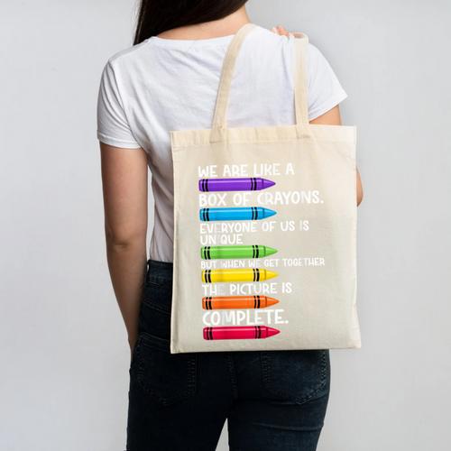 Back To School Teacher We Are Like A Box Of Crayons Canvas Tote Bag - teacherstshirts.com UK