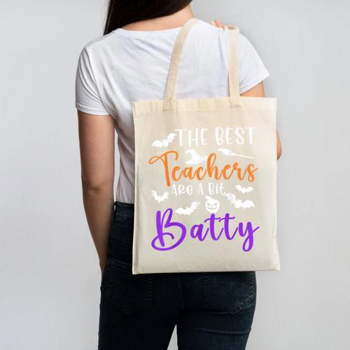 The Best Teachers Are A Bit Batty Teacher Bat Halloween Canvas Tote Bag - teacherstshirts.com AU