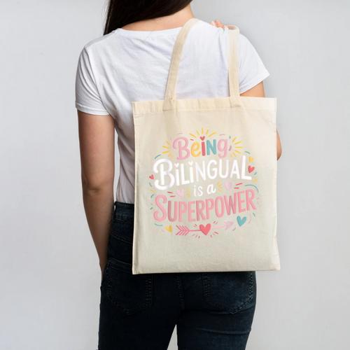 Being Bilingual Is A Superpower ESL Teacher School Canvas Tote Bag - teacherstshirts.com CA