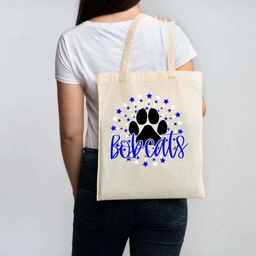 Blue Bobcats School Spirit Coquette Bow Mascot Teacher Canvas Tote Bag - teacherstshirts.com