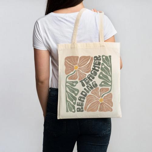 Boho Floral Reading Teacher Retro Reading Specialist Wildfl Canvas Tote Bag - teacherstshirts.com UK