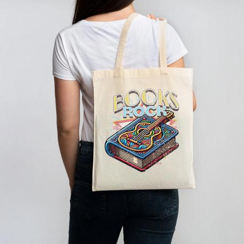 Books Rock Rock'n Roll Science Of Reading Teachers Guitar Canvas Tote Bag - teacherstshirts.com UK