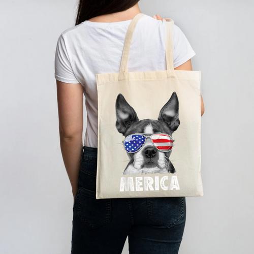 Boston Terrier 4th Of July Merica Men Women USA Flag Vintage Canvas Tote Bag - Bostonterriersmerch.com DE
