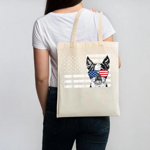 Boston Terrier Dog 4th Of July US American Flag Patriotic Canvas Tote Bag - Bostonterriersmerch.com