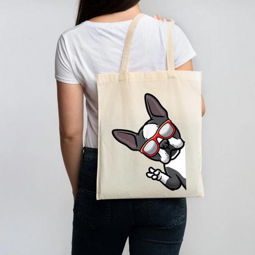 Boston Terrier Dog From Side Boston Bull Canvas Tote Bag - Bostonterriersmerch.com