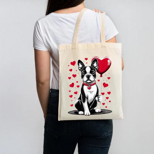Boston Terrier Dog Valentine's Day Dog Owner Valentine Canvas Tote Bag - Bostonterriersmerch.com CA