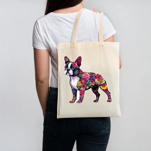Boston Terrier Floral Dog Lover Vintage Distressed For Men Women Kids Canvas Tote Bag - Bostonterriersmerch.com CA