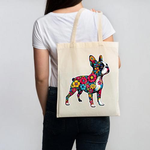 Boston Terrier Floral Vintage Dog Mom Distressed Men Women Kids Canvas Tote Bag - Bostonterriersmerch.com CA