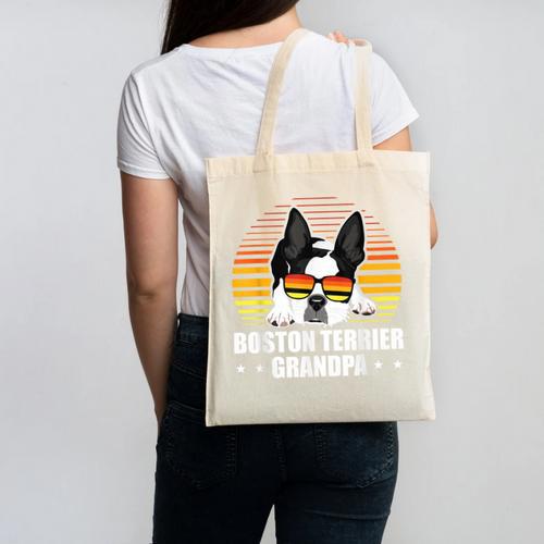 Boston Terrier Grandpa Dog Owner Boston Terrier Canvas Tote Bag - Bostonterriersmerch.com CA