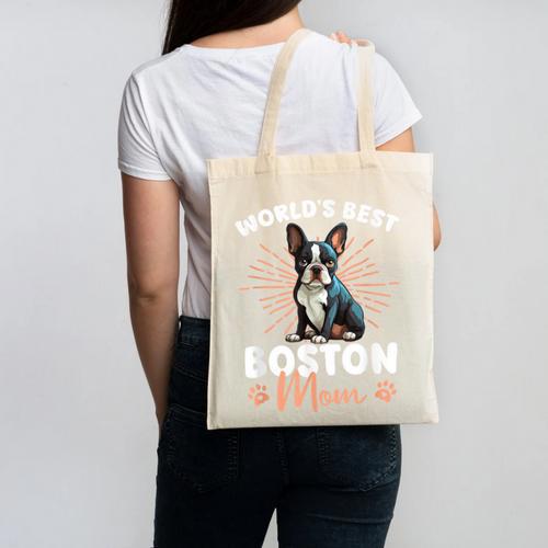 Boston Terrier Groovy World's Best Boston Mom Canvas Tote Bag - Bostonterriersmerch.com CA