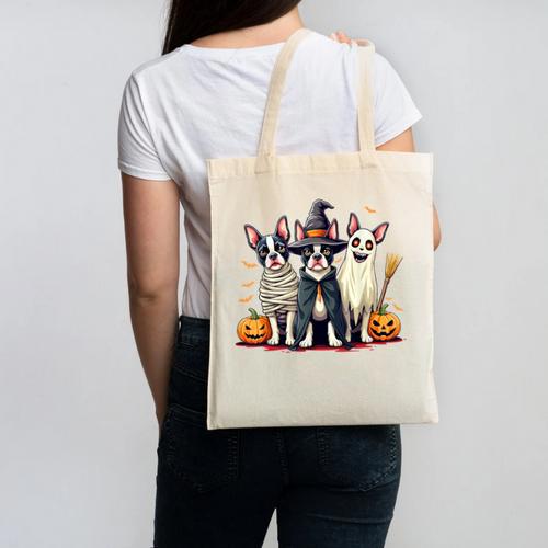 Boston Terrier Halloween Costume Mummy Witch Ghost Dog Lover For Men Women Kids Canvas Tote Bag - Bostonterriersmerch.com