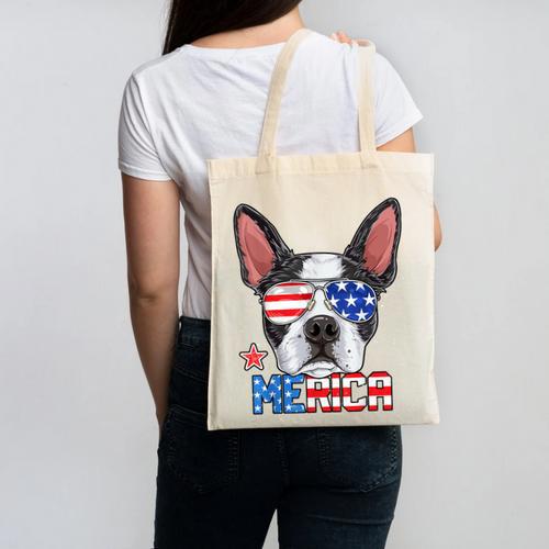 Boston Terrier Merica 4th Of July T Shirt Men Boys Dog Puppy Canvas Tote Bag - Bostonterriersmerch.com DE