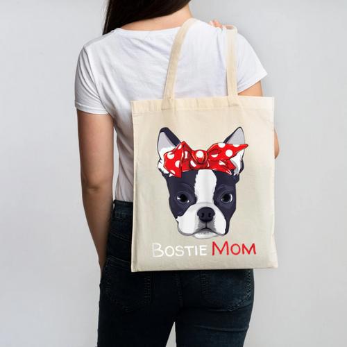 Boston Terrier Mom Bostie Women Girls Canvas Tote Bag - Bostonterriersmerch.com