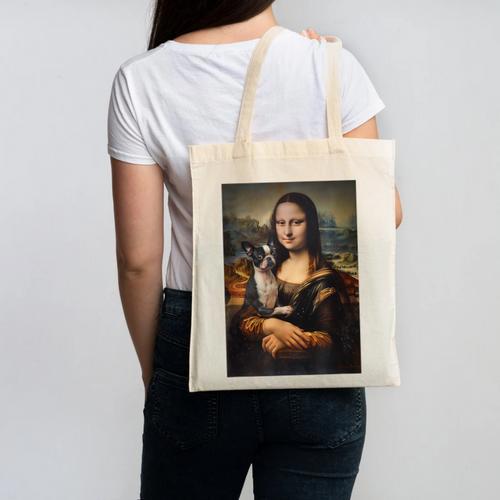 Boston Terrier Mona Lisa Painting Art Dog Mom Dad For Men Women Kids Canvas Tote Bag - Bostonterriersmerch.com CA