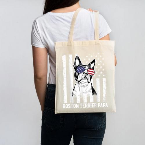 Boston Terrier Papa Cool Dog Lover USA American Flag Men Women Canvas Tote Bag - Bostonterriersmerch.com UK