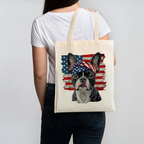 Boston Terrier Patriotic 4th Of July USA American Flag Canvas Tote Bag - Bostonterriersmerch.com