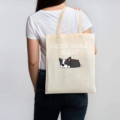 Boston Terrier Puppy Need More Sleep Pajama For Bedtime Canvas Tote Bag - Bostonterriersmerch.com