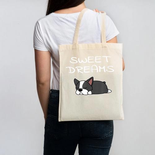 Boston Terrier Puppy Sweet Dreams Pajama For Bedtime Canvas Tote Bag - Bostonterriersmerch.com