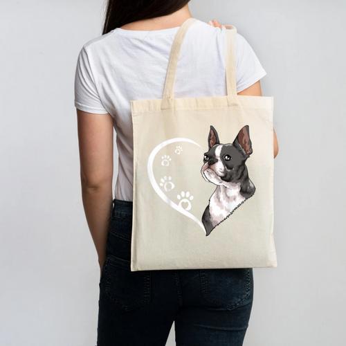 Boston Terrier Shirts For Women Girls Kids Heart Cute Canvas Tote Bag - Bostonterriersmerch.com CA