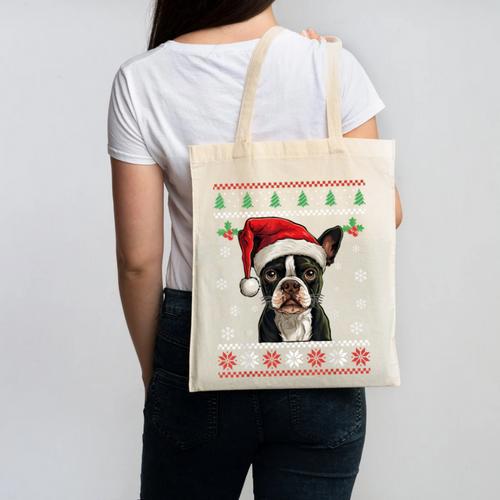 Boston Terrier Ugly Christmas Sweater Xmas For Adults Kids Canvas Tote Bag - Bostonterriersmerch.com