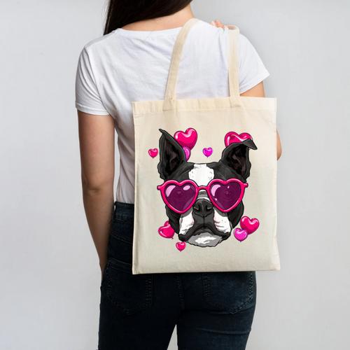 Boston Terrier Valentines Day Shirt Heart Dog Lover Canvas Tote Bag - Bostonterriersmerch.com DE