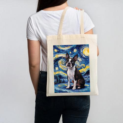Boston Terrier Van Gogh Starry Night Canvas Tote Bag - Bostonterriersmerch.com DE