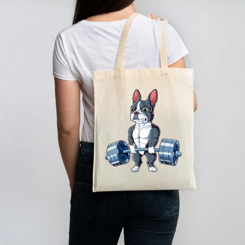 Boston Terrier Weightlifting Deadlift Men Fitness Gym Canvas Tote Bag - Bostonterriersmerch.com
