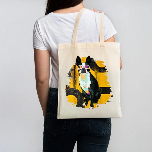 Boston Terrier s Mid-Century Modern Art s Street Grunge Canvas Tote Bag - Bostonterriersmerch.com AU