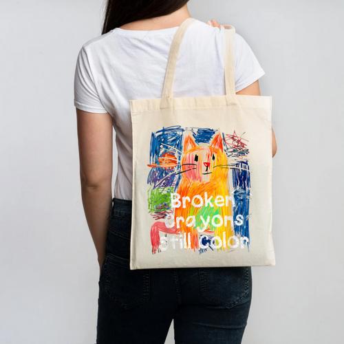 Broken Crayons Still Color Cat Art Teacher Vintage Canvas Tote Bag - teacherstshirts.com