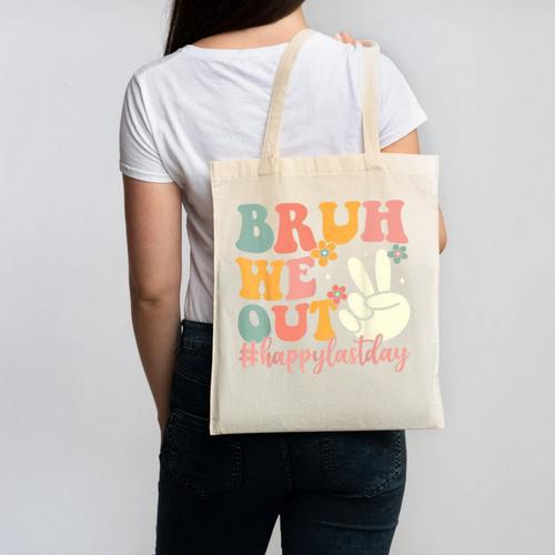 Bruh We Out Teacher Retro Last Day Of School Boys Girls Kids Canvas Tote Bag - teacherstshirts.com AU
