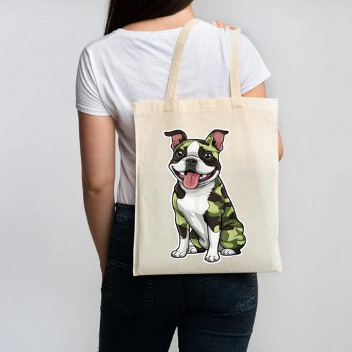 Camo Boston Terrier Pet Owner Camouflage Dog Lover Canvas Tote Bag - Bostonterriersmerch.com CA