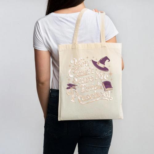 You Can't Scare Me I Teach Preschool Teacher Halloween Witch Canvas Tote Bag - teacherstshirts.com CA