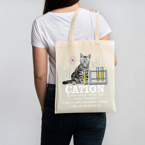Cation Chemistry Humor Science Teacher Cat Pun Canvas Tote Bag - teacherstshirts.com AU