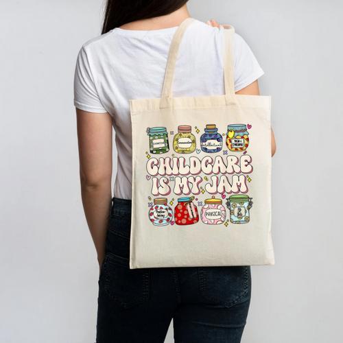 Childcare Is My Jam Child Care Teacher School Psychologist Canvas Tote Bag - teacherstshirts.com CA