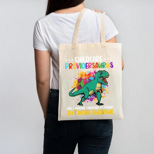 Childcare Providersaurus Daycare Teachers Canvas Tote Bag - teacherstshirts.com
